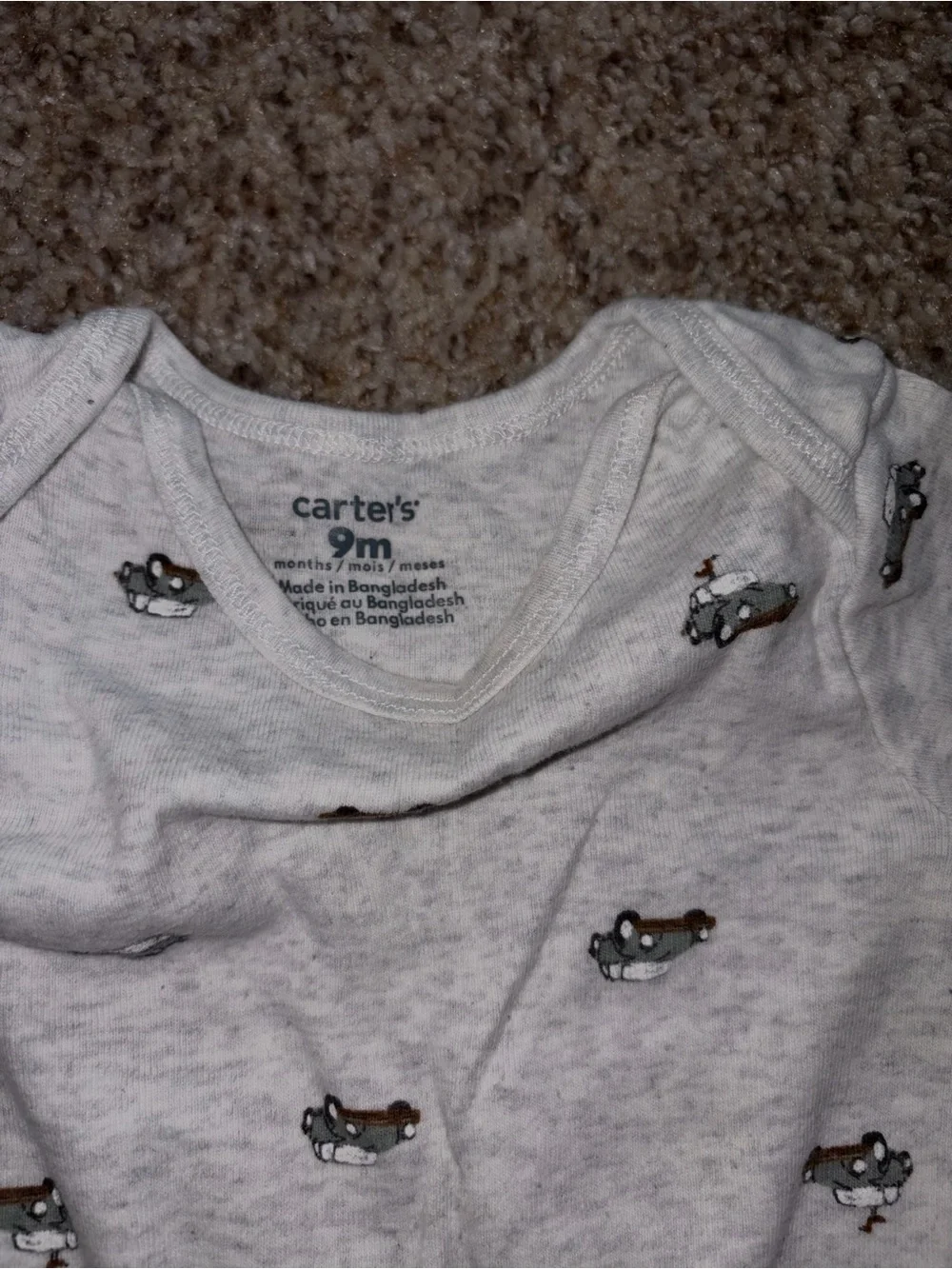 Carter's Light Gray Baby Bodysuit with Tiny Car Motif